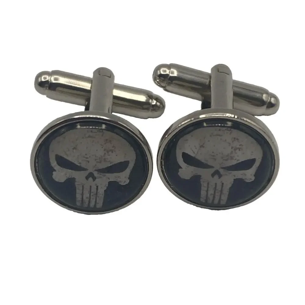 Marvel Comics THE PUNISHER Silvertone / Black Cuff Link Cufflinks Gothic Skull